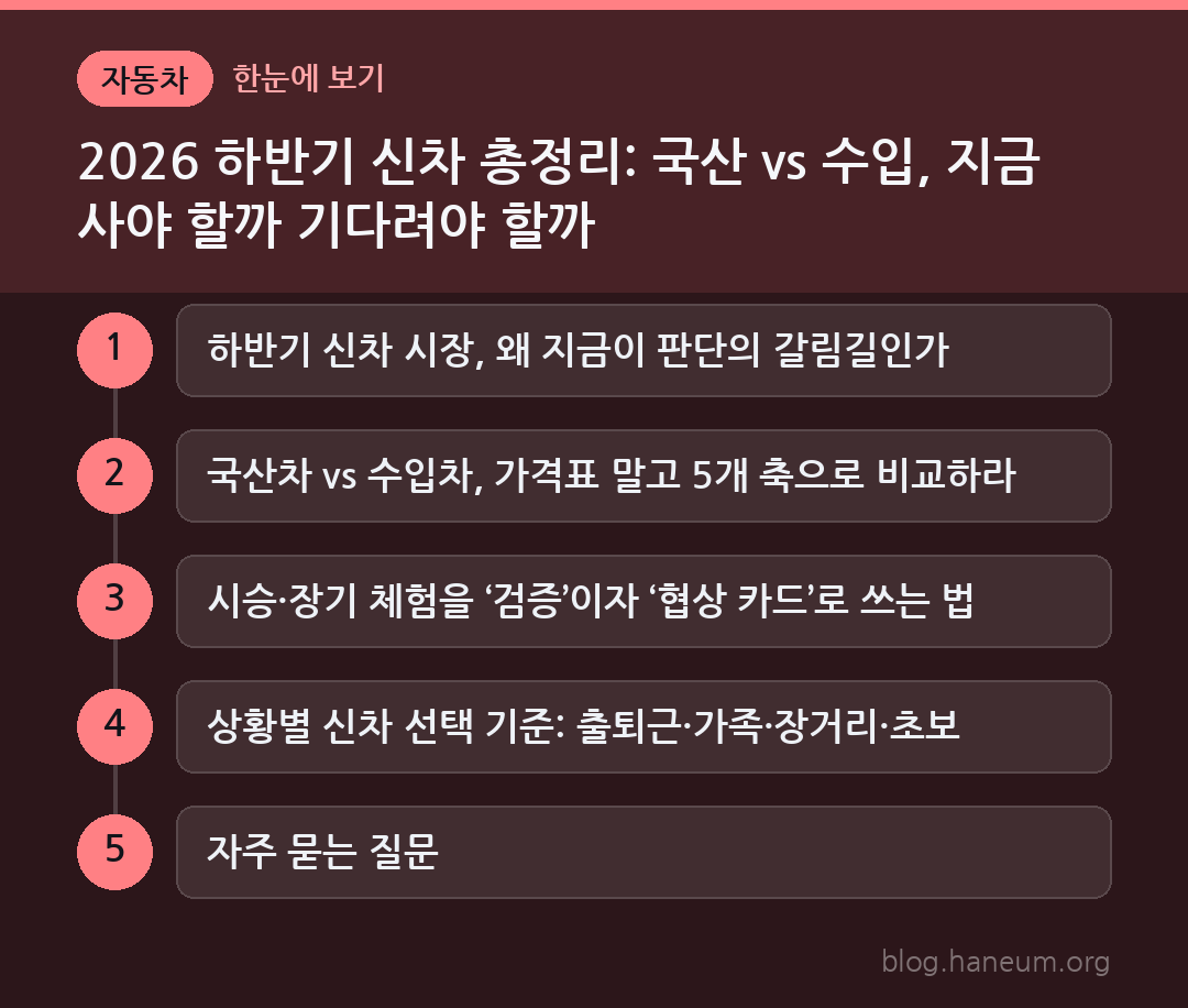 2026 하반기 신차 총정리: 국산 vs 수입, 지금 사야 할까 기다려야 할까 한눈에 보기