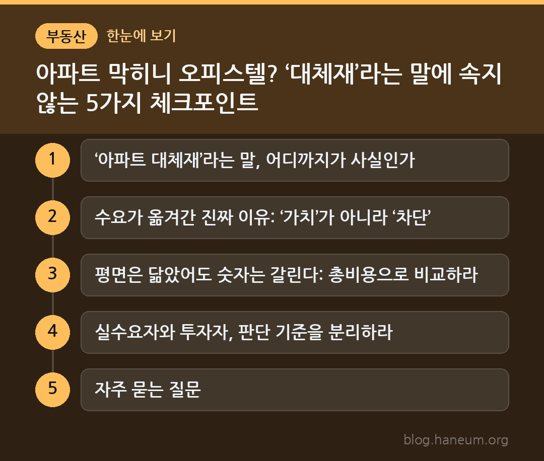 아파트 막히니 오피스텔? ‘대체재’라는 말에 속지 않는 5가지 체크포인트 한눈에 보기