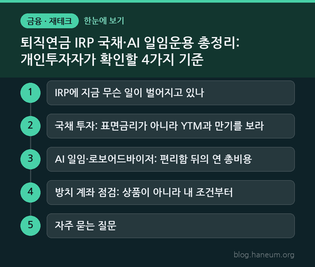 퇴직연금 IRP 국채·AI 일임운용 총정리: 개인투자자가 확인할 4가지 기준 한눈에 보기