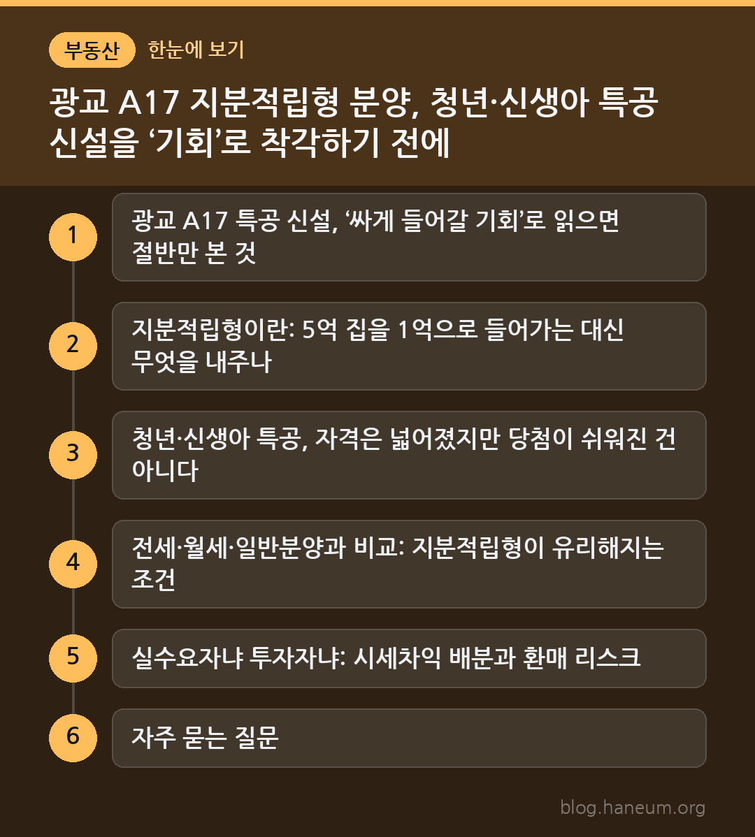 광교 A17 지분적립형 분양, 청년·신생아 특공 신설을 ‘기회’로 착각하기 전에 한눈에 보기