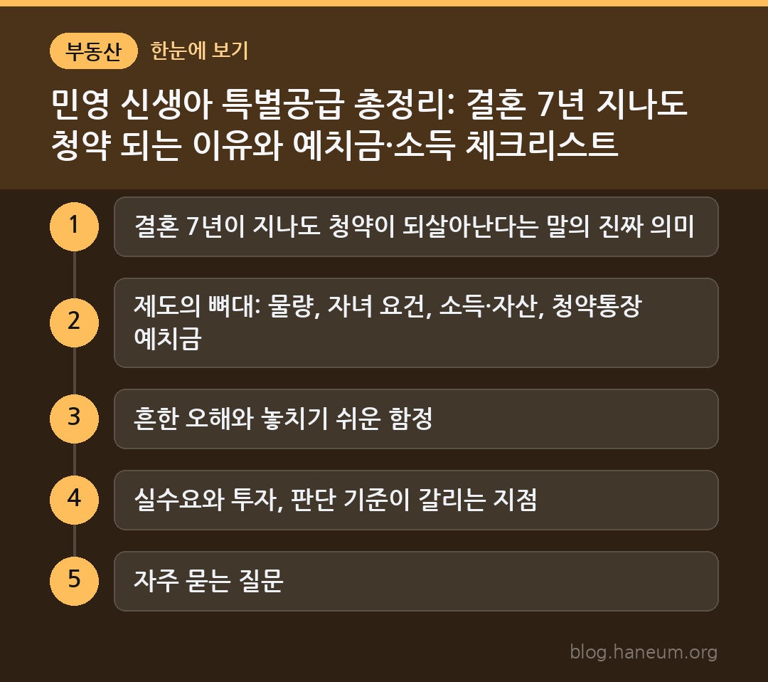민영 신생아 특별공급 총정리: 결혼 7년 지나도 청약 되는 이유와 예치금·소득 체크리스트 한눈에 보기