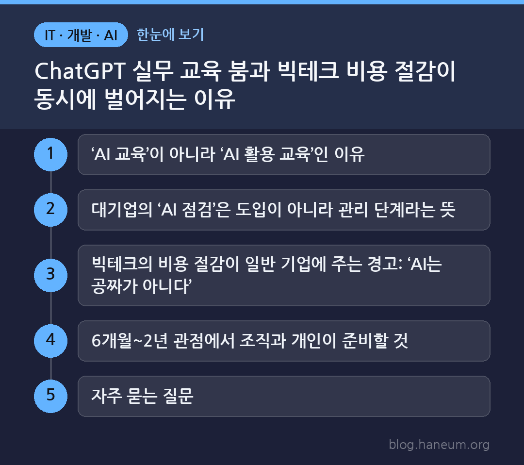 ChatGPT 실무 교육 붐과 빅테크 비용 절감이 동시에 벌어지는 이유 한눈에 보기