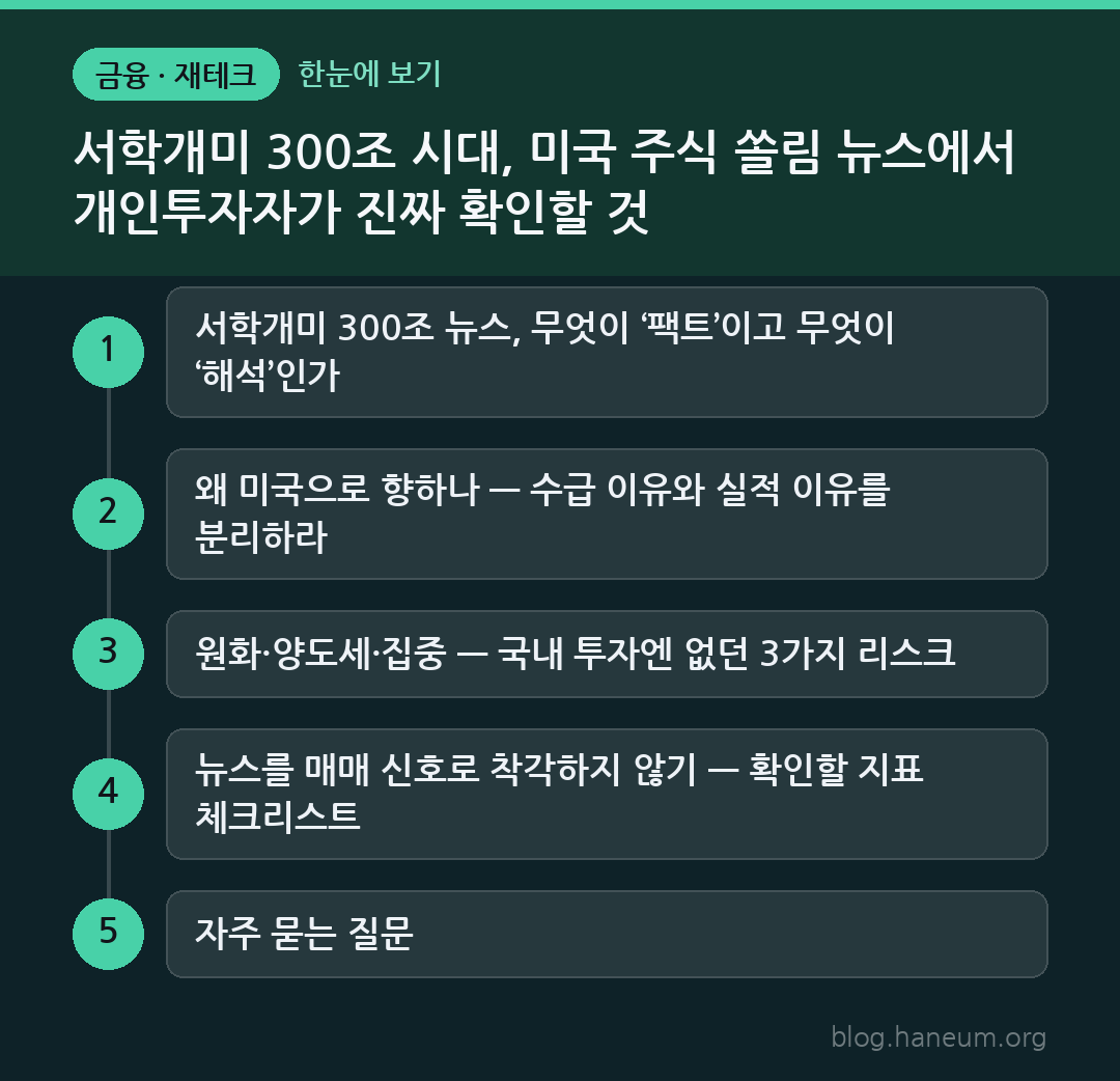 서학개미 300조 시대, 미국 주식 쏠림 뉴스에서 개인투자자가 진짜 확인할 것 한눈에 보기