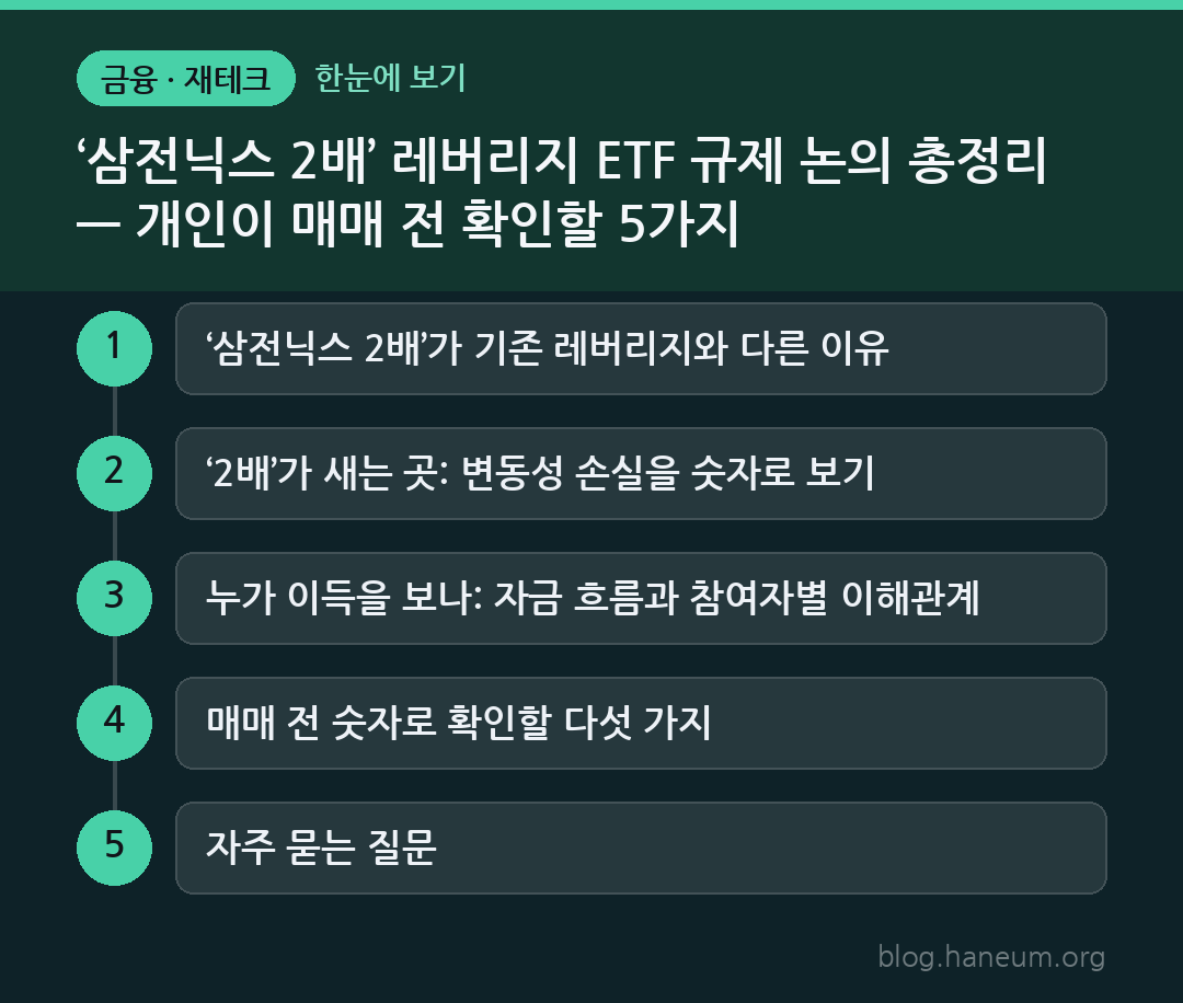 ‘삼전닉스 2배’ 레버리지 ETF 규제 논의 총정리 — 개인이 매매 전 확인할 5가지 한눈에 보기