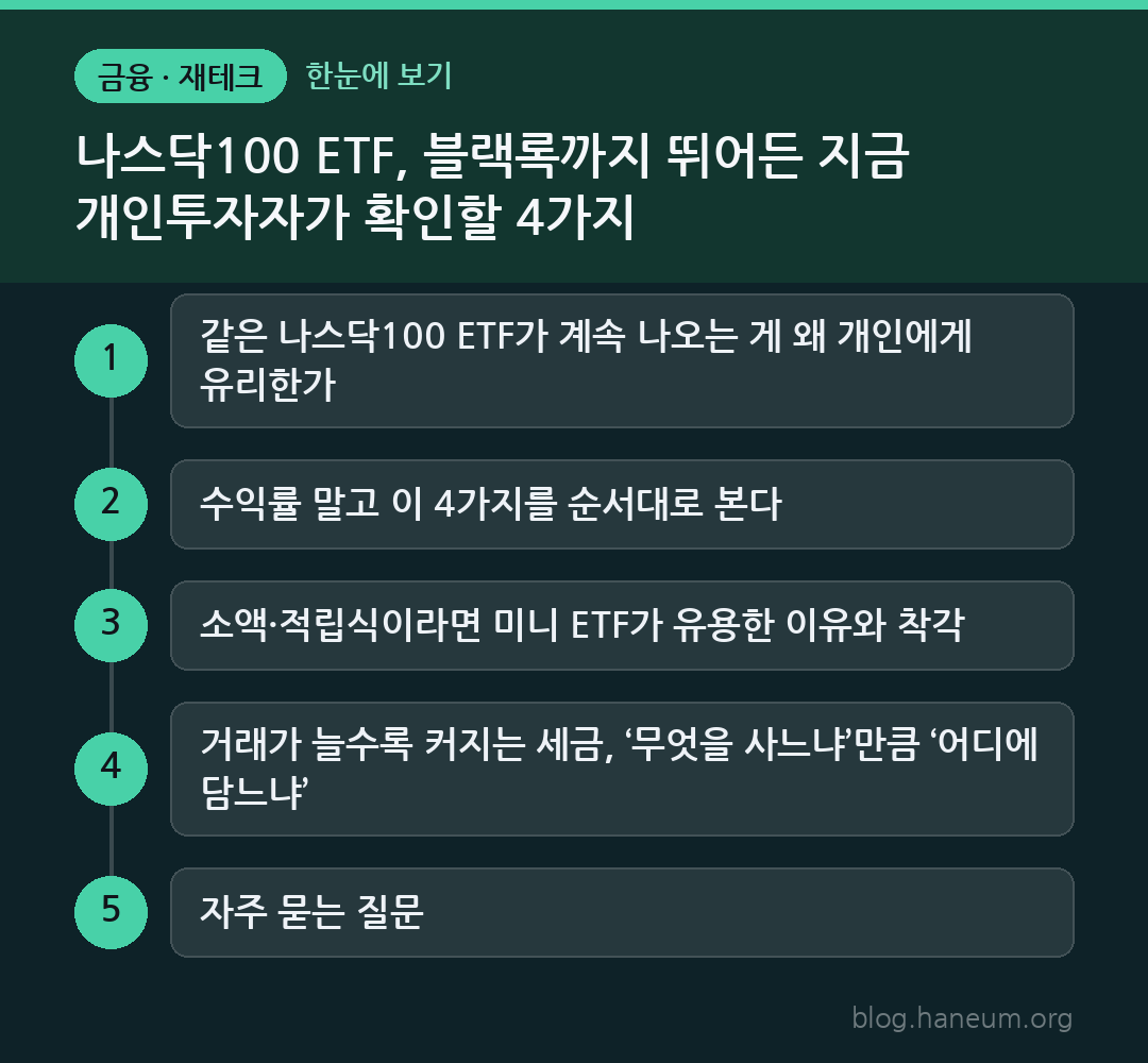 나스닥100 ETF, 블랙록까지 뛰어든 지금 개인투자자가 확인할 4가지 한눈에 보기