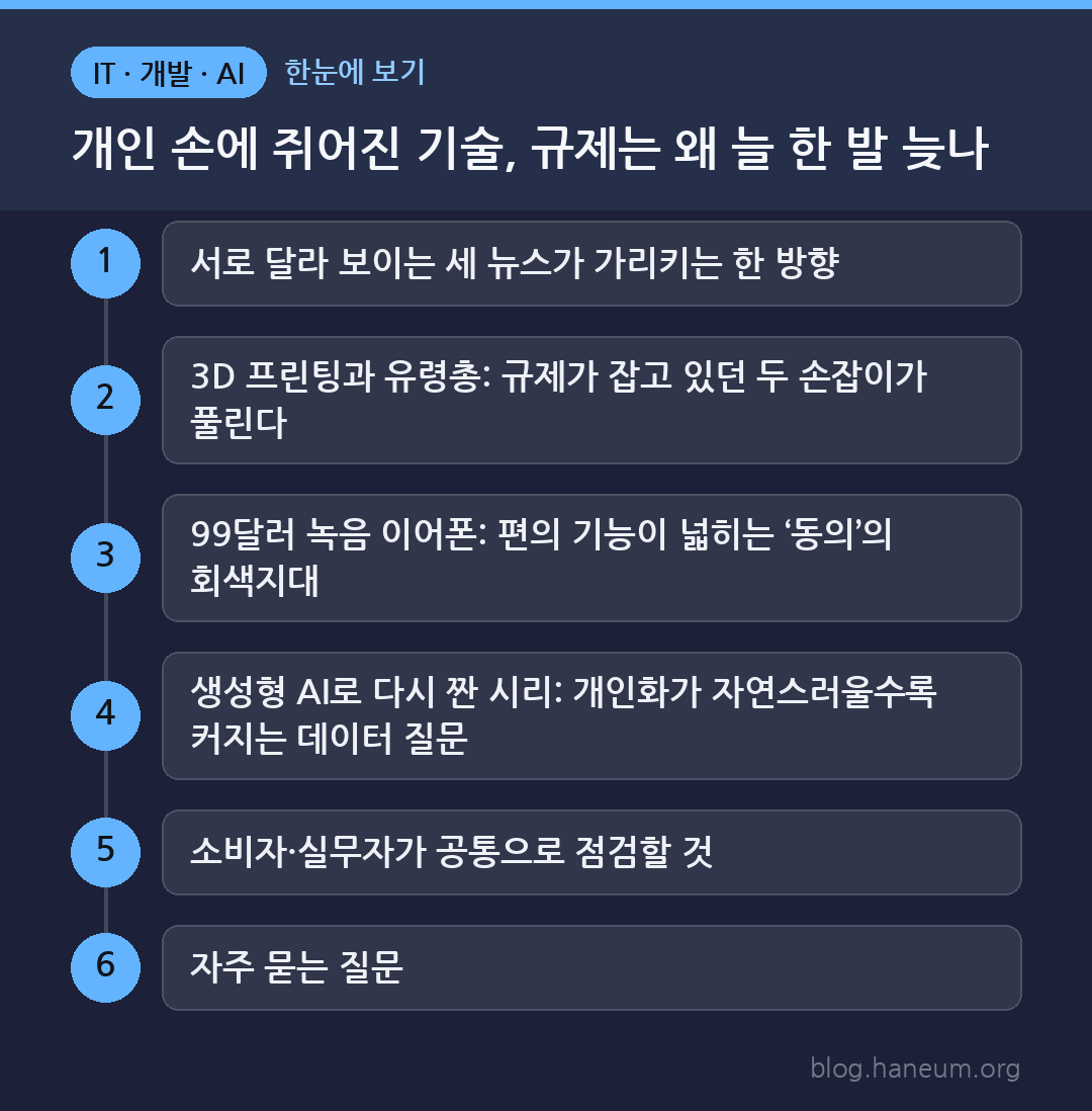 개인 손에 쥐어진 기술, 규제는 왜 늘 한 발 늦나 한눈에 보기