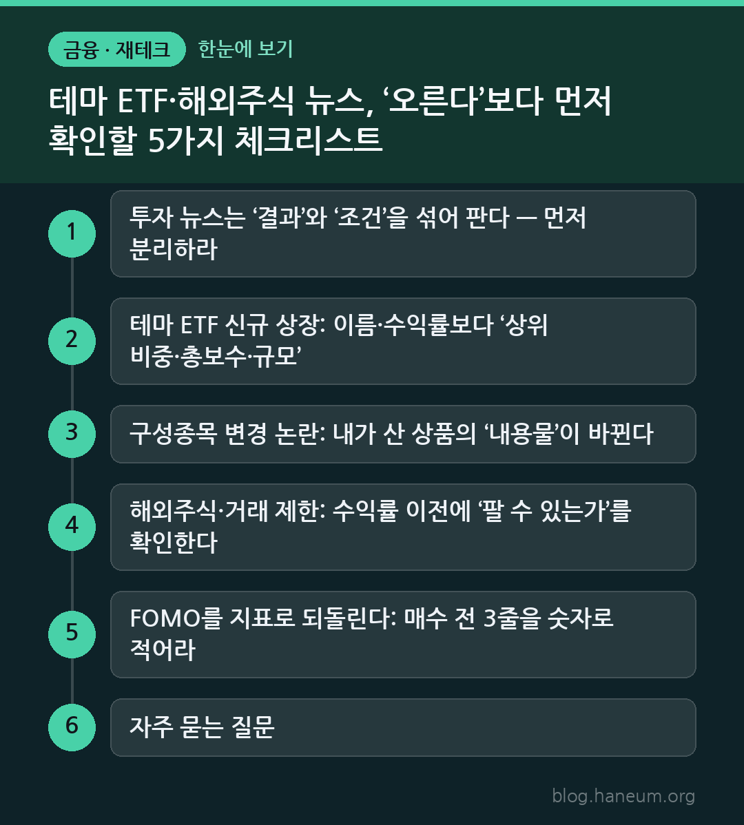 테마 ETF·해외주식 뉴스, ‘오른다’보다 먼저 확인할 5가지 체크리스트 한눈에 보기