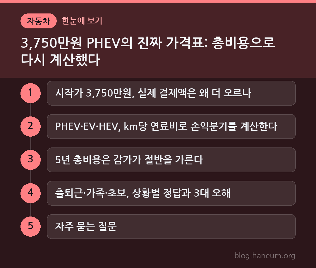 3,750만원 PHEV의 진짜 가격표: 총비용으로 다시 계산했다 한눈에 보기