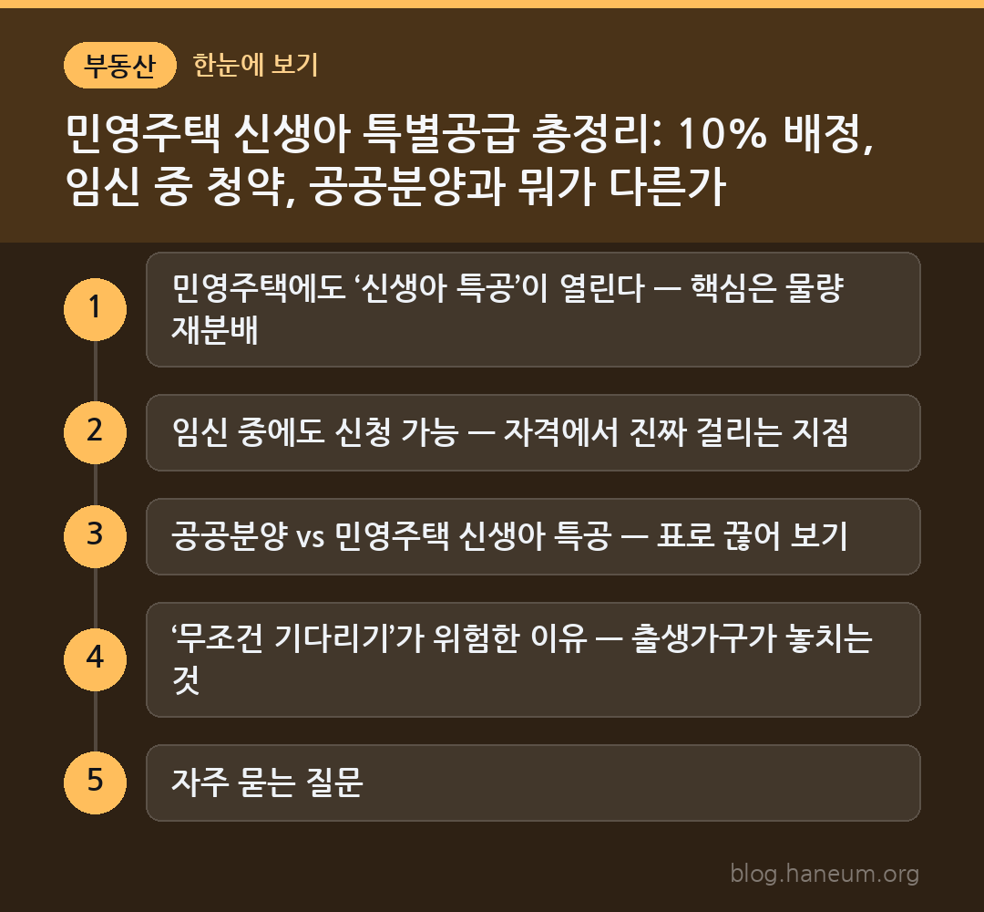 민영주택 신생아 특별공급 총정리: 10% 배정, 임신 중 청약, 공공분양과 뭐가 다른가 한눈에 보기
