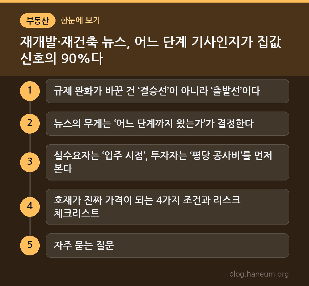 재개발·재건축 뉴스, 어느 단계 기사인지가 집값 신호의 90%다 한눈에 보기